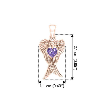 Heart Gemstone and Double Angel Wings Rose Gold Pendant UPD5229 - Jewelry